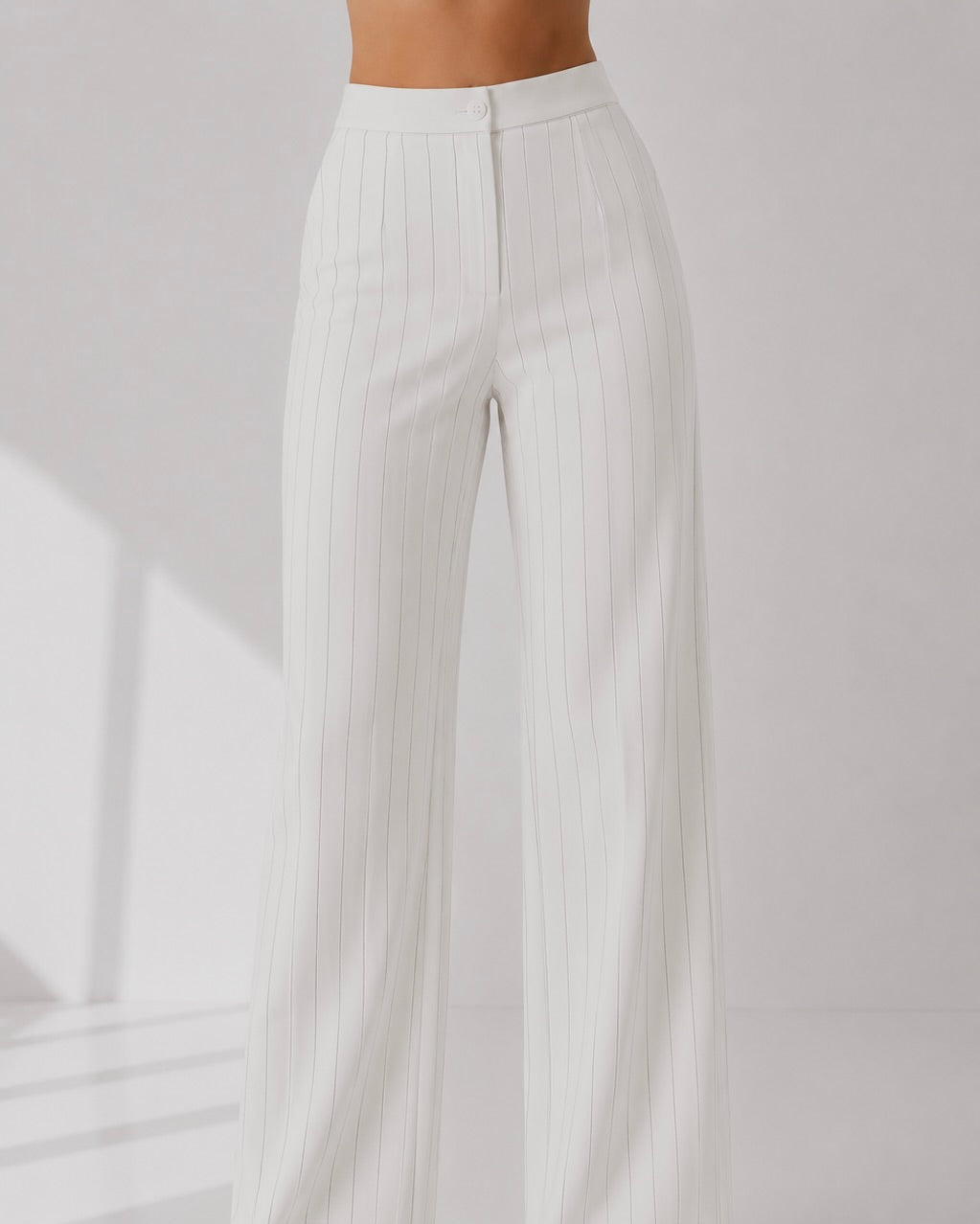 White Pinstripe Single-Breasted Blazer Suit Set Beyond Formals