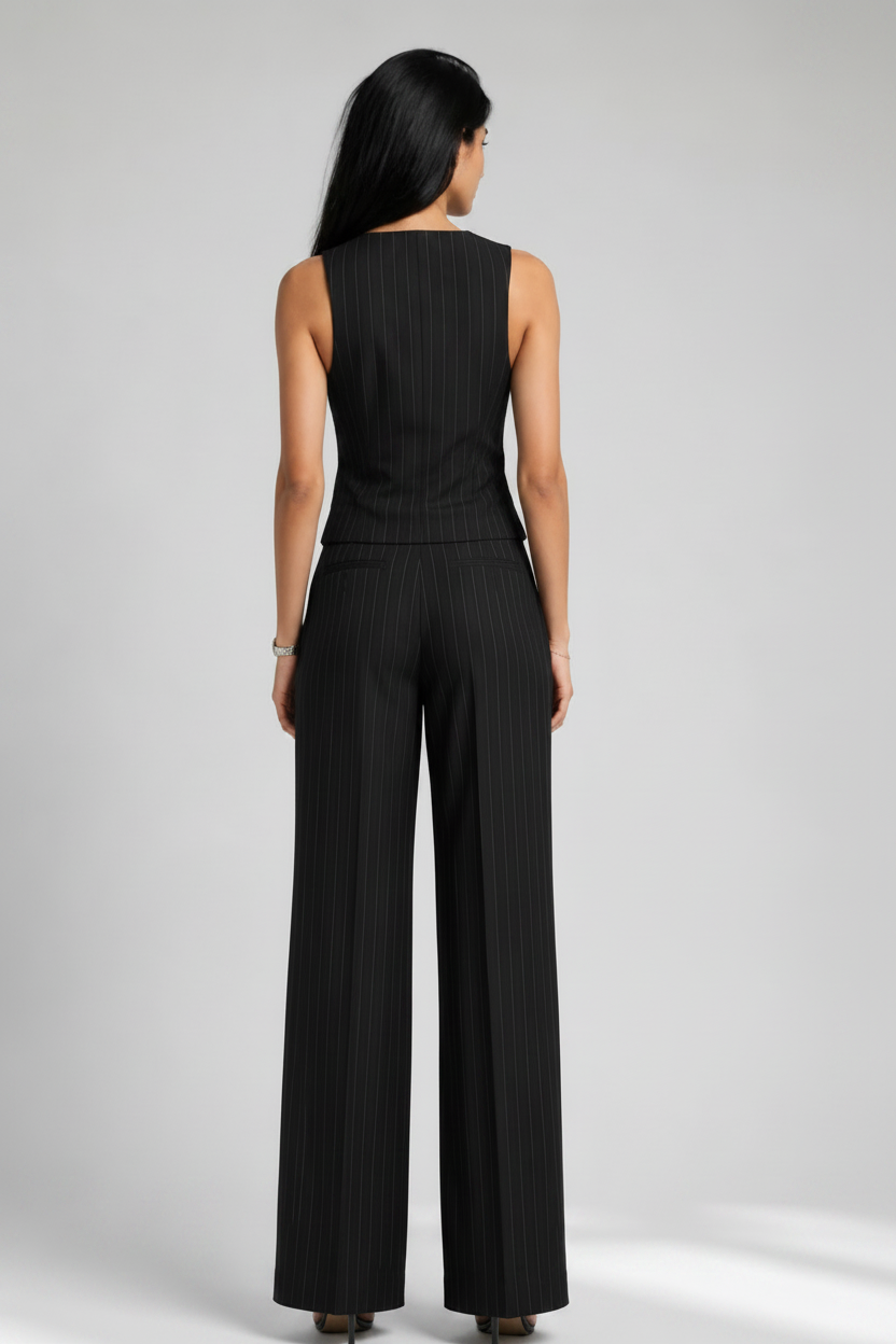 Black Pinstripe Waistcoat Co-Ord Set Beyond Formals