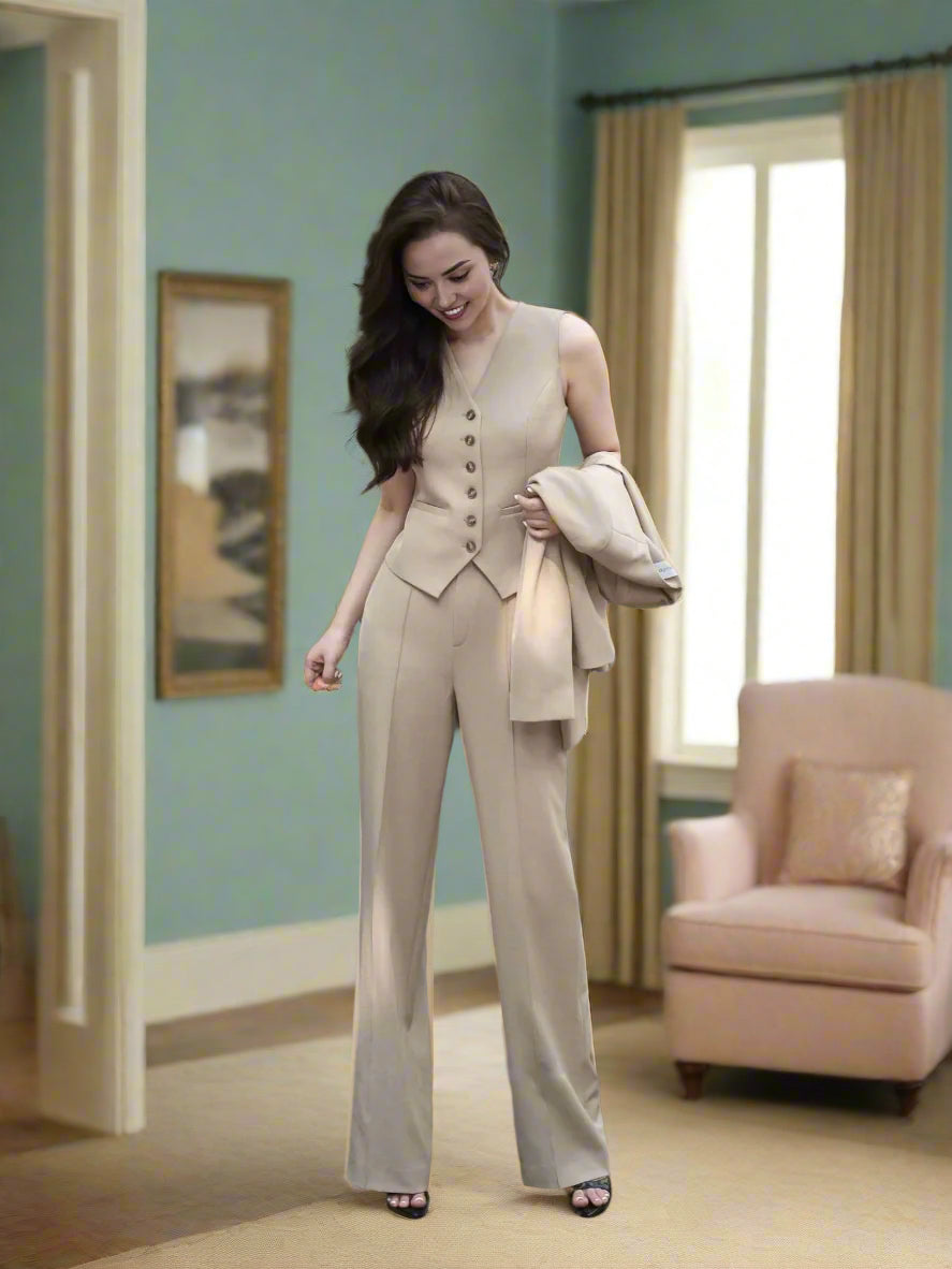 beige blazer power suit set