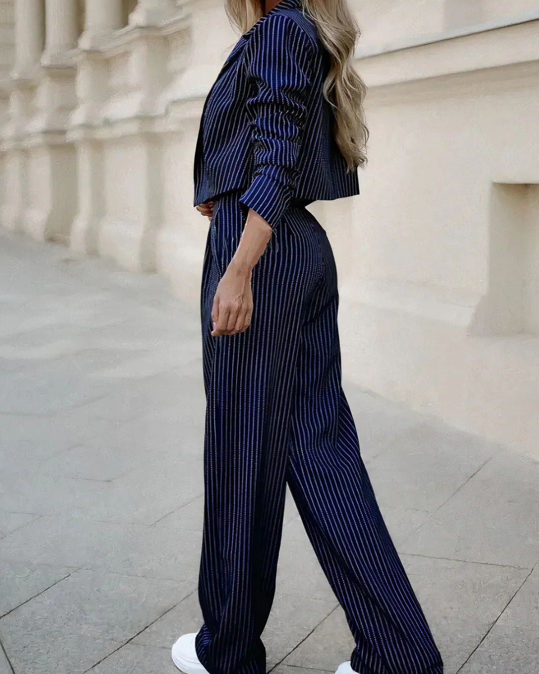 Blue Pinstripe Blazer Suit Set