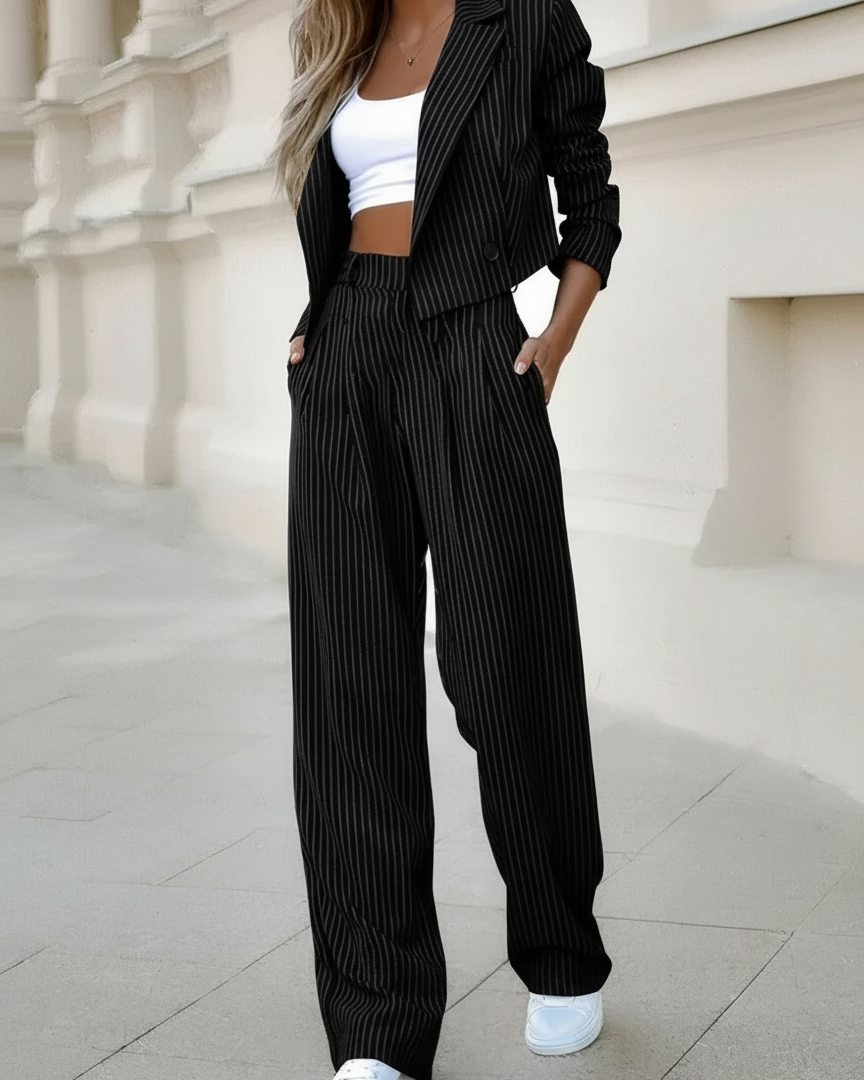 Blue Pinstripe Blazer Suit Set Beyond Formals