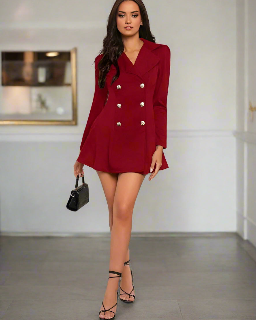 Burgundy blazer dress for women