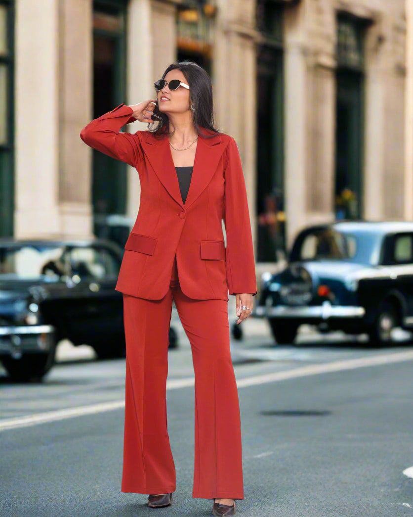 red power blazer suit set for women