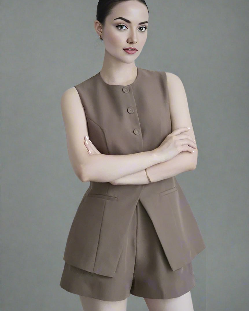 Women's brown co-ord set with shorts