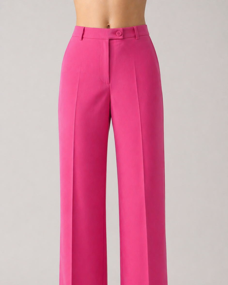 Bright pink pants on a plain background
