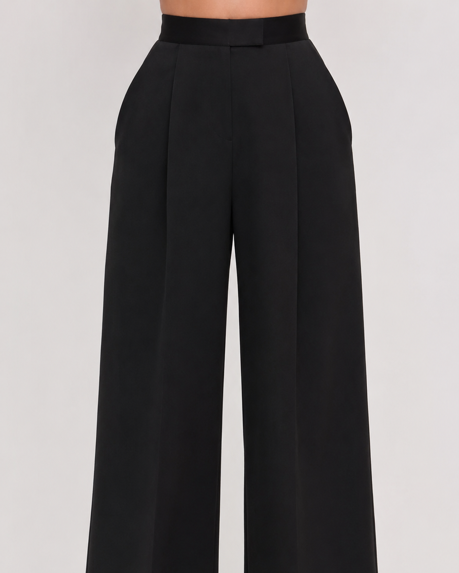 Black High-Rise Wide-Leg Trousers Beyond Formals