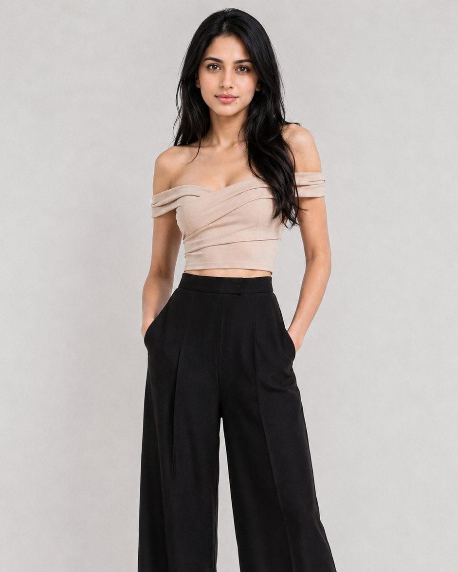 Black High-Rise Wide-Leg Trousers Beyond Formals