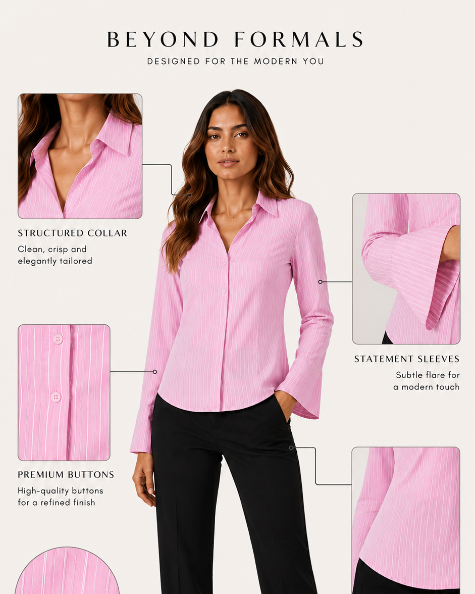 Pink Pinstripe Flared-Sleeve Formal Shirt Beyond Formals