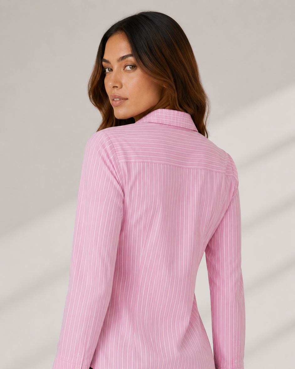 Pink Pinstripe Flared-Sleeve Formal Shirt Beyond Formals