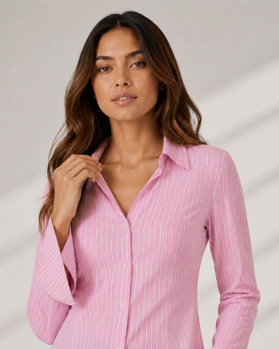 Pink Pinstripe Flared-Sleeve Formal Shirt Beyond Formals