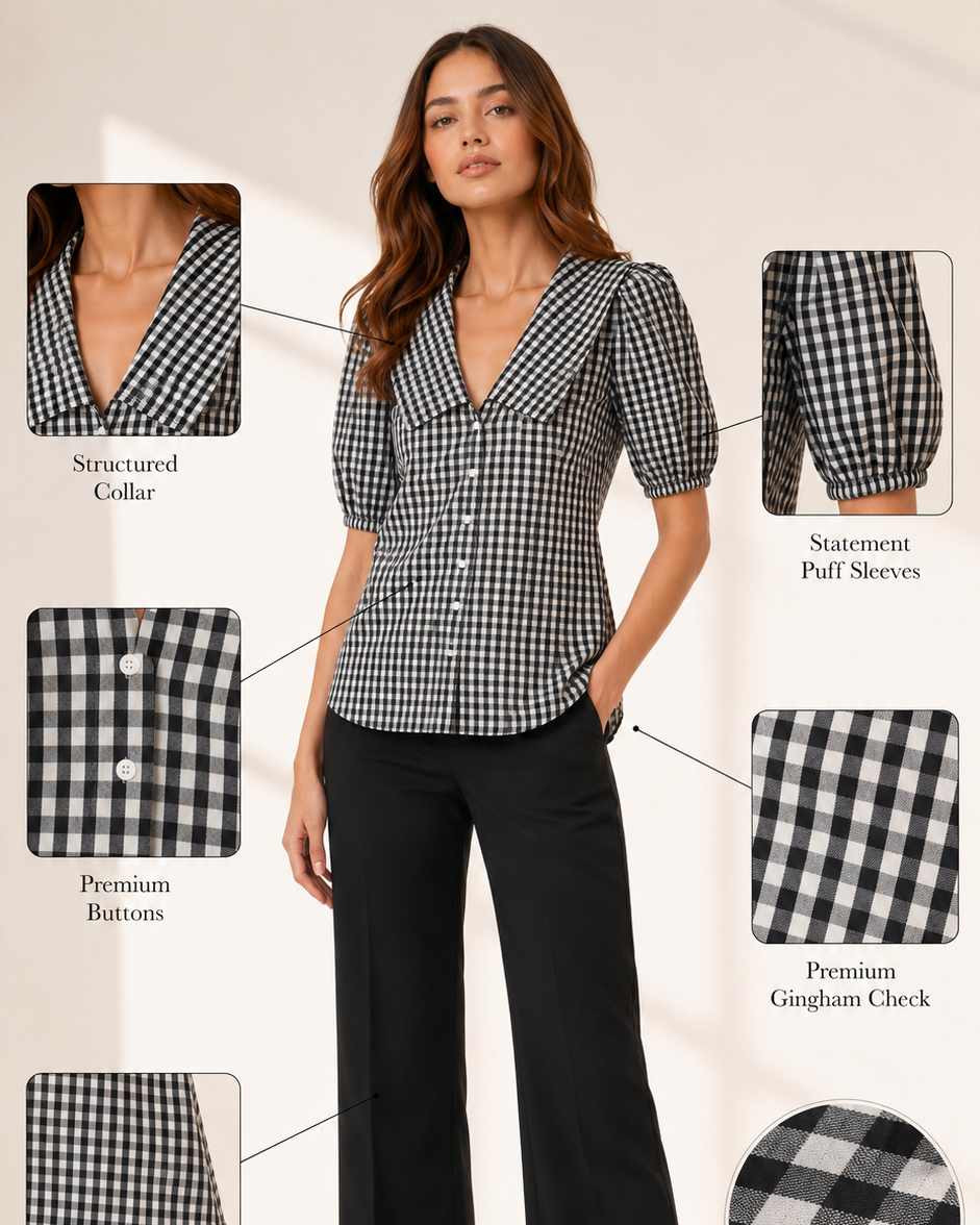 Black & White Statement Collar Cotton Blend Shirt Beyond Formals