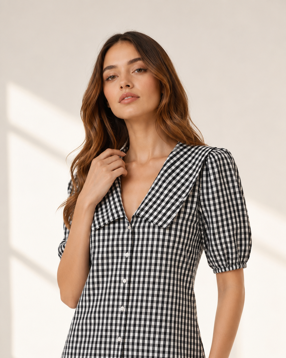 Black & White Statement Collar Cotton Blend Shirt Beyond Formals