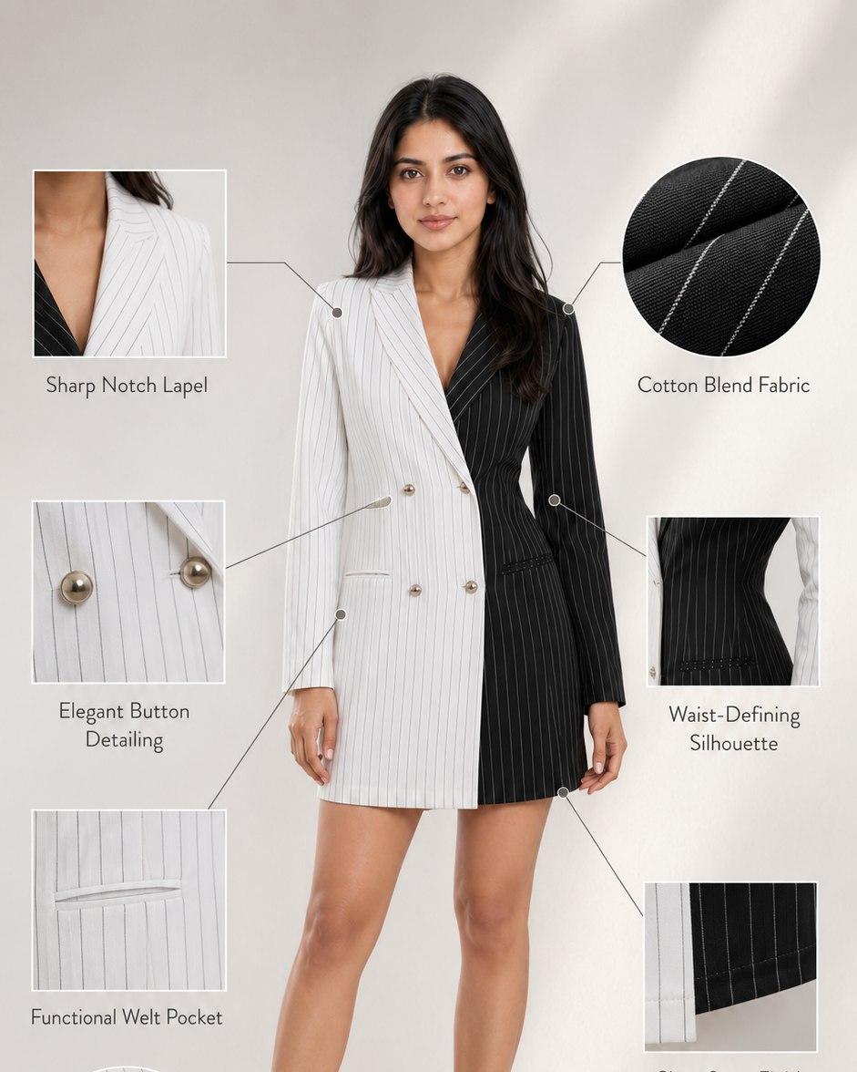 Monochrome Pinstripe Blazer Dress Beyond Formals