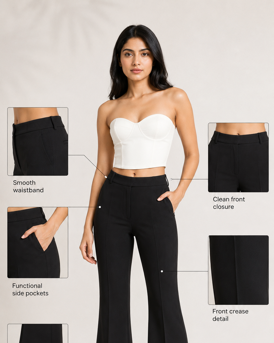 Black High-Rise Flared Trousers Beyond Formals