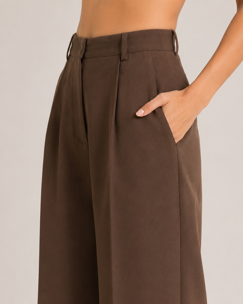 Brown High-Rise Wide-Leg Trousers Beyond Formals