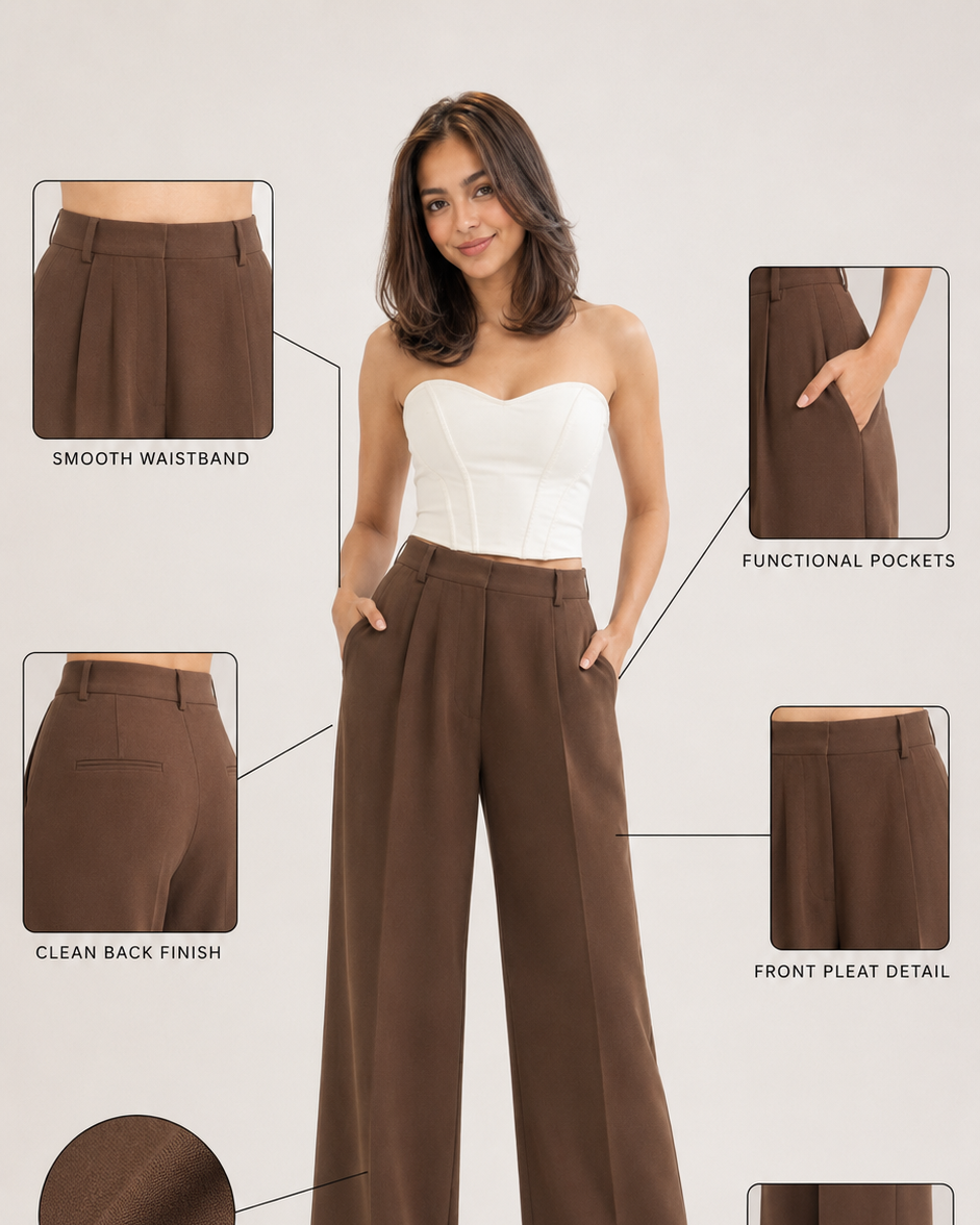 Brown High-Rise Wide-Leg Trousers Beyond Formals