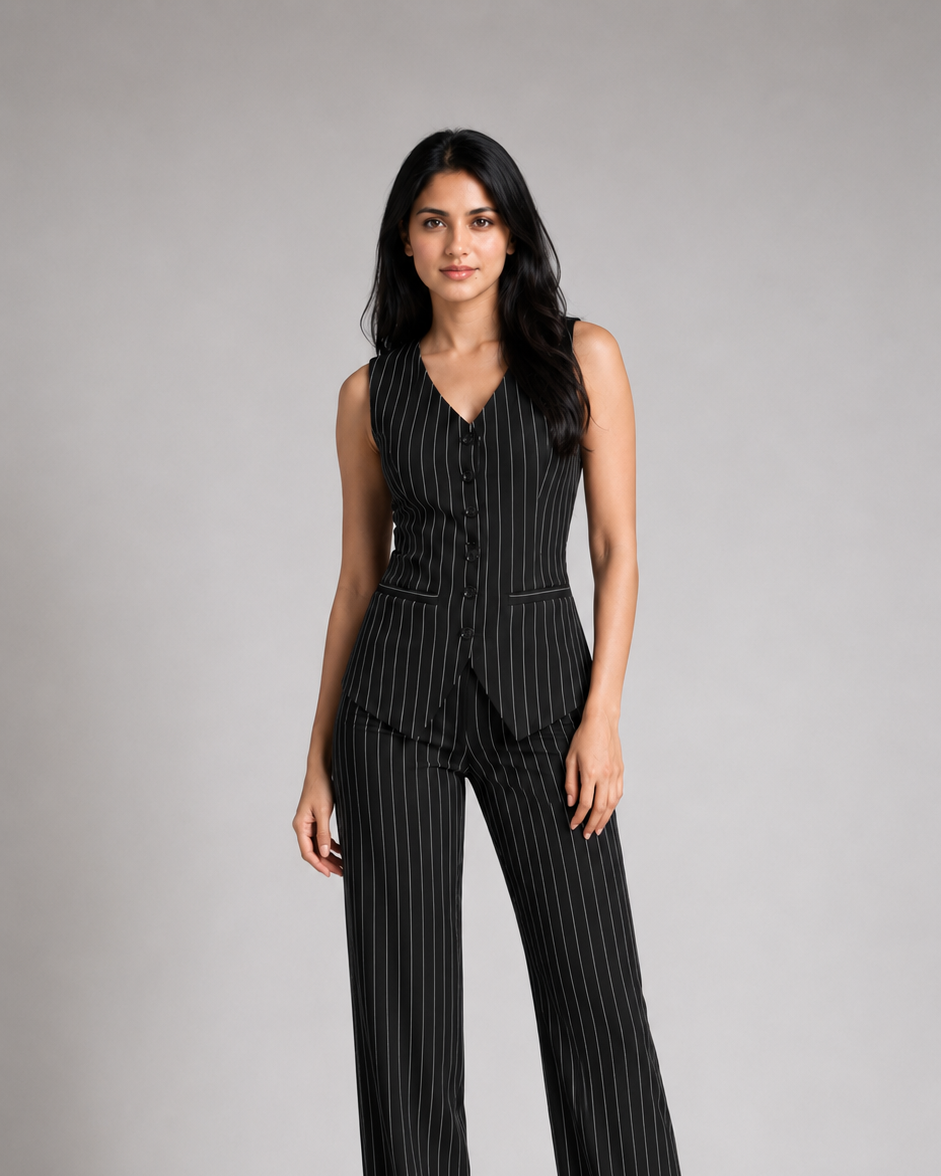 Black Pinstripe Waistcoat & Trouser Set Beyond Formals