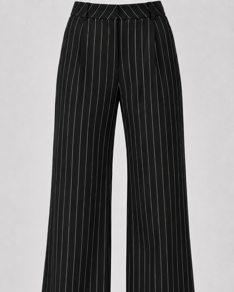 Executive Black Pinstripe Double-Breasted Blazer Suit Set Beyond Formals