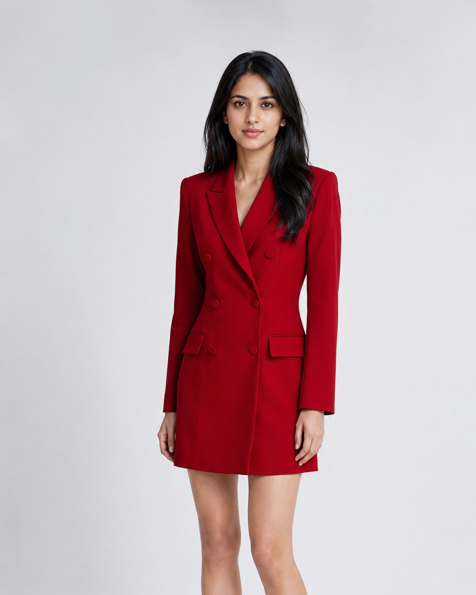 Red Double-Breasted Blazer Dress Beyond Formals