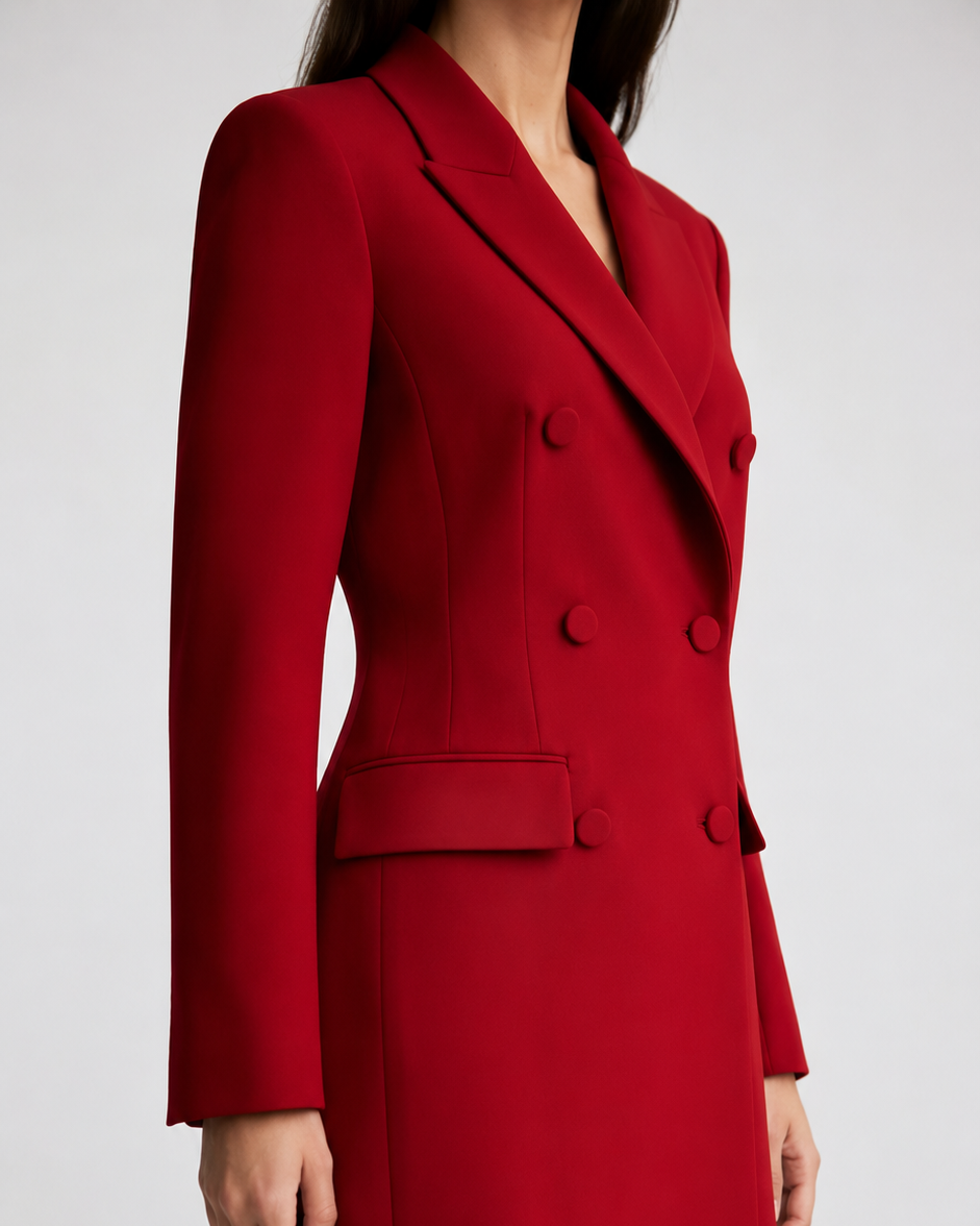 Red Double-Breasted Blazer Dress Beyond Formals