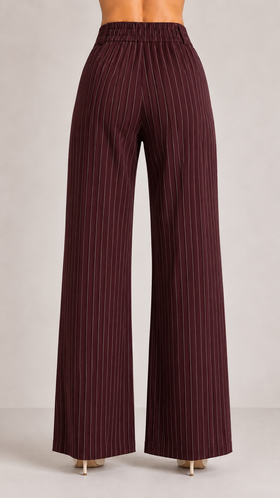 Burgundy Pinstripe High-Waist Wide-Leg Trousers for Women – View 4