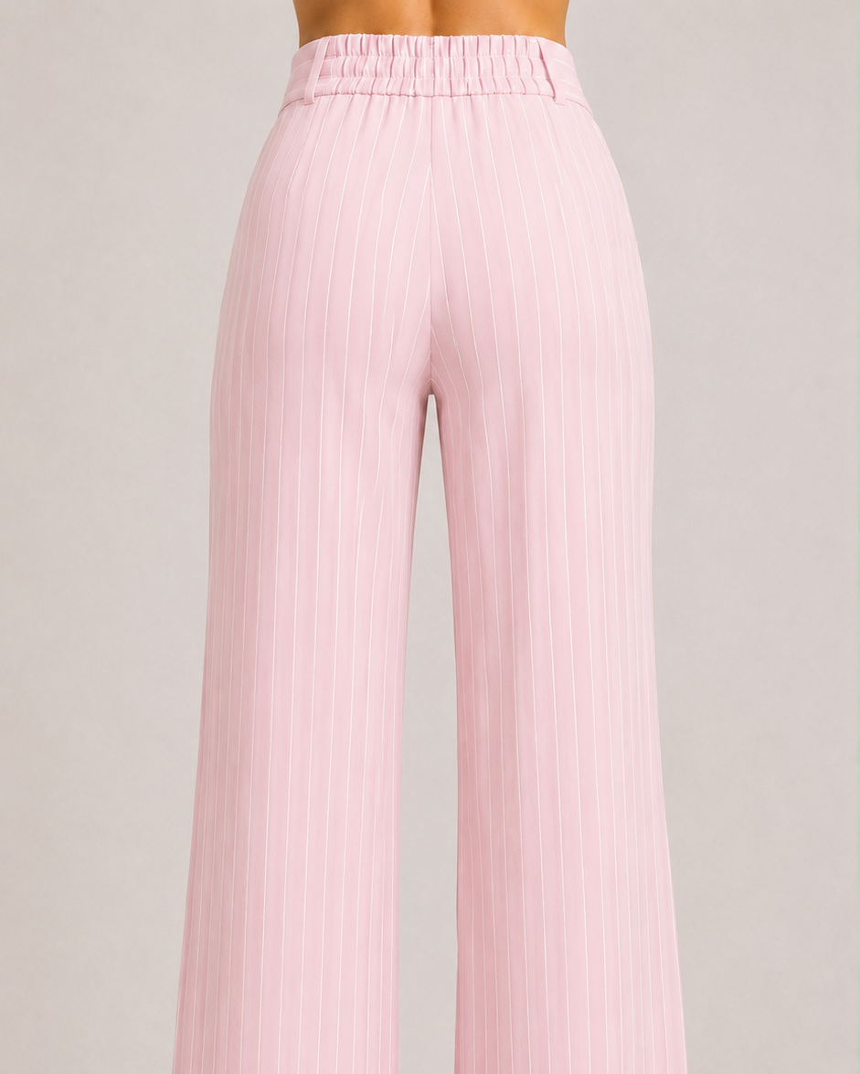 Nude Pink Pinstripe High-Waist Wide-Leg Trousers for Women – View 4