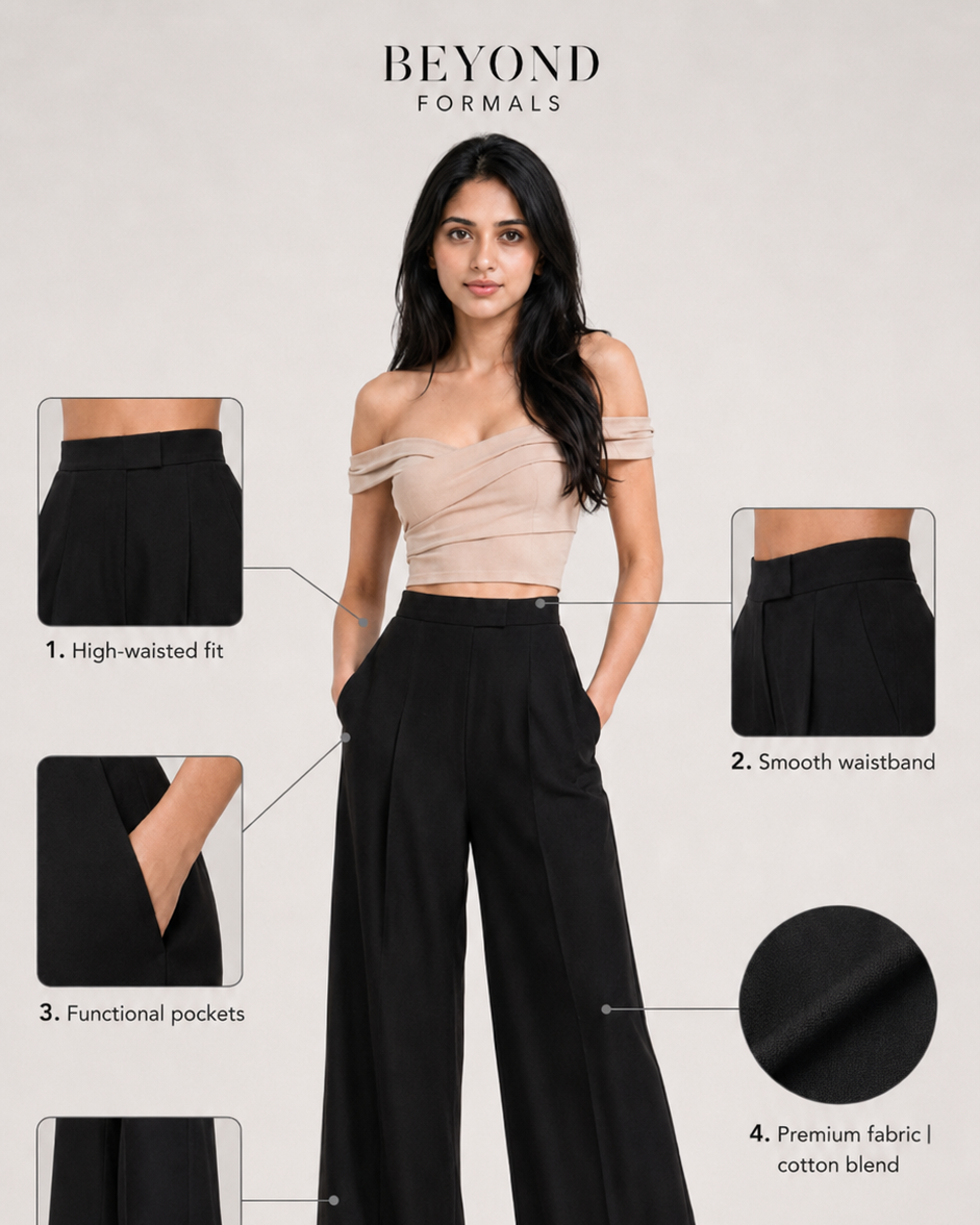 Black High-Rise Wide-Leg Trousers Beyond Formals