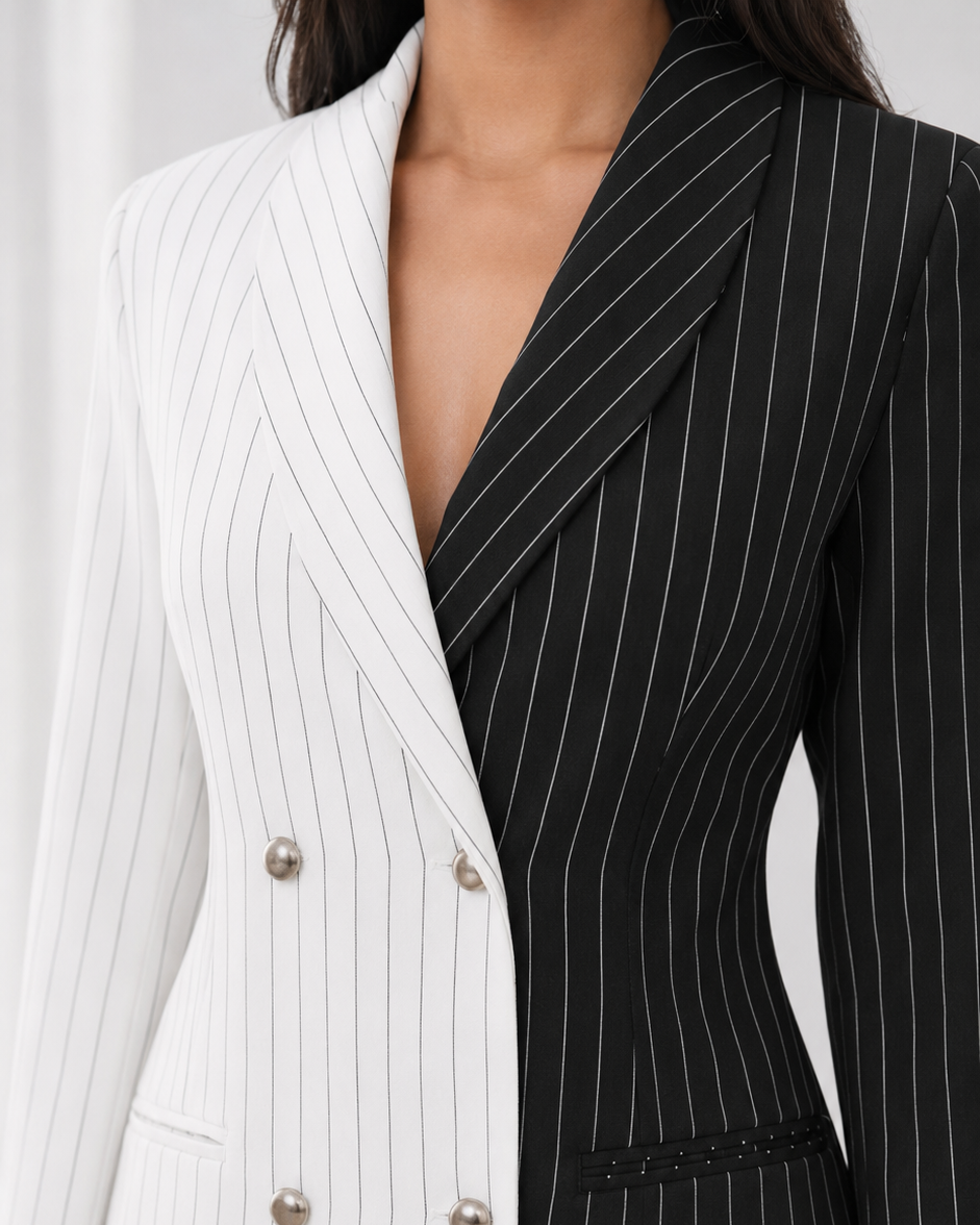 Monochrome Pinstripe Blazer Dress Beyond Formals