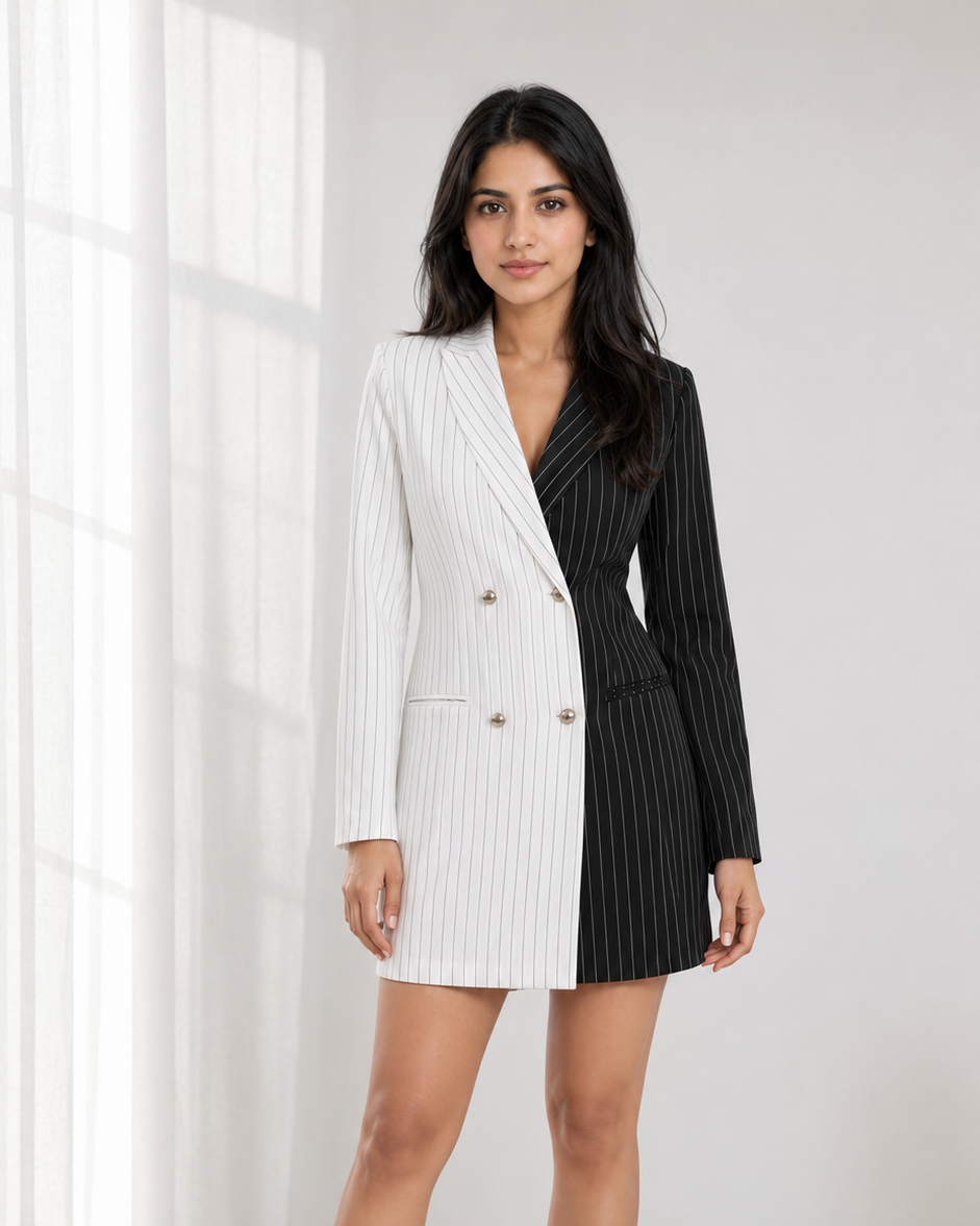 Monochrome Pinstripe Blazer Dress Beyond Formals