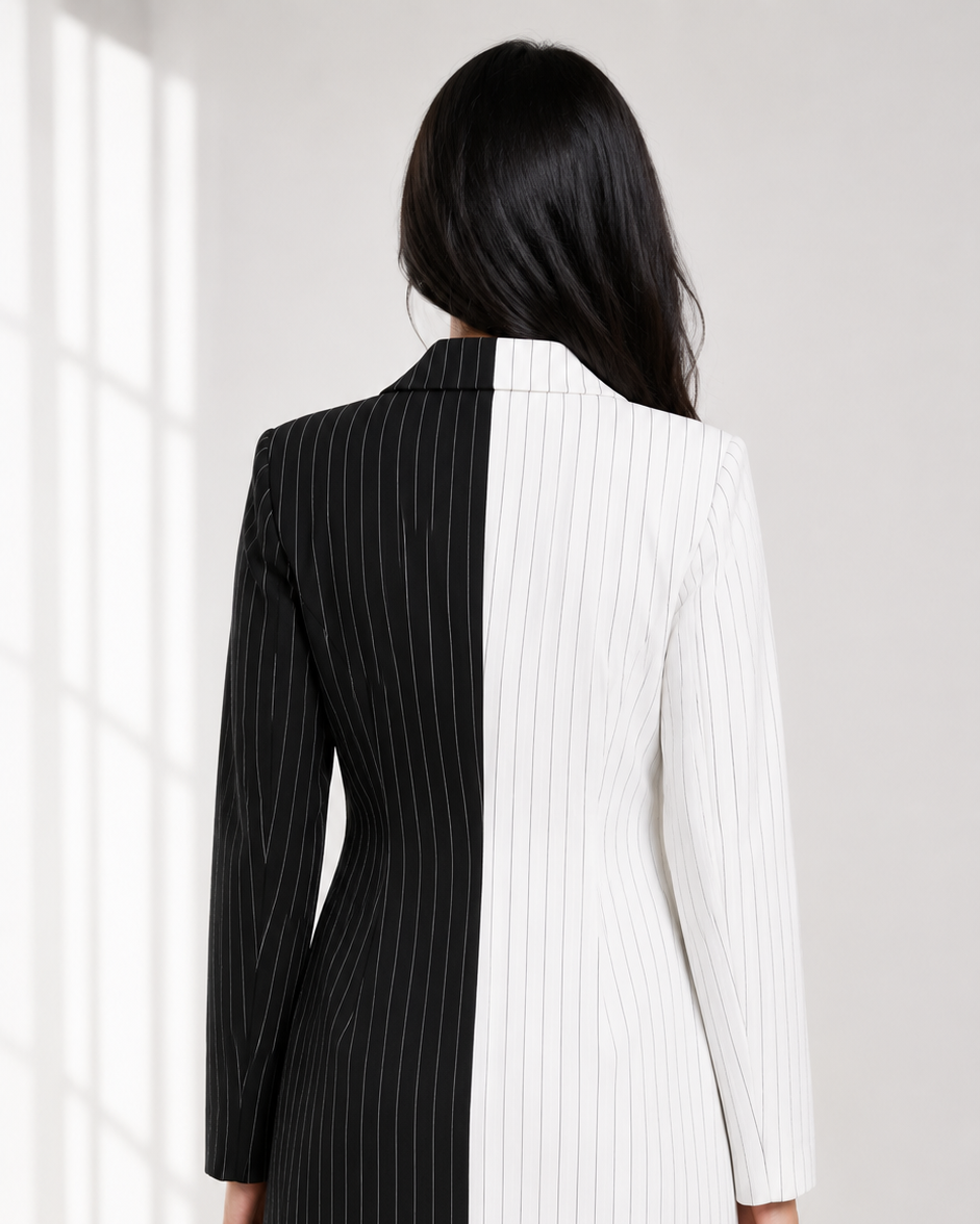 Monochrome Pinstripe Blazer Dress Beyond Formals
