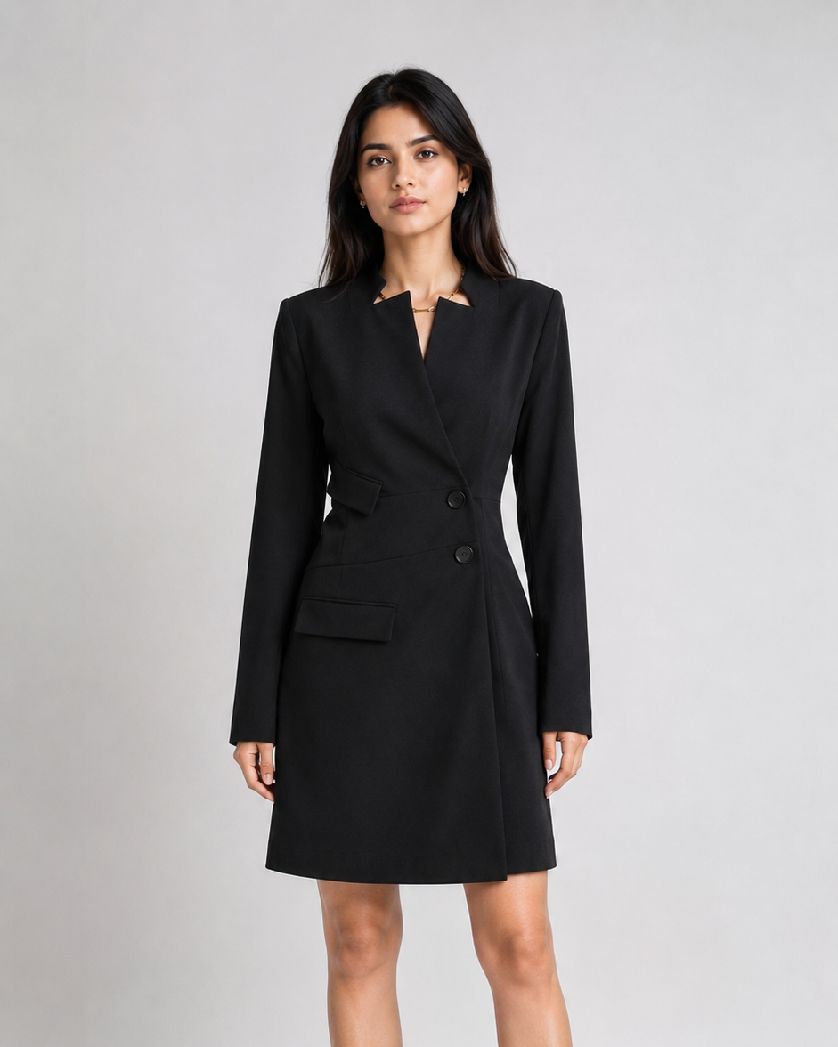 Black Asymmetric Blazer Dress Beyond Formals