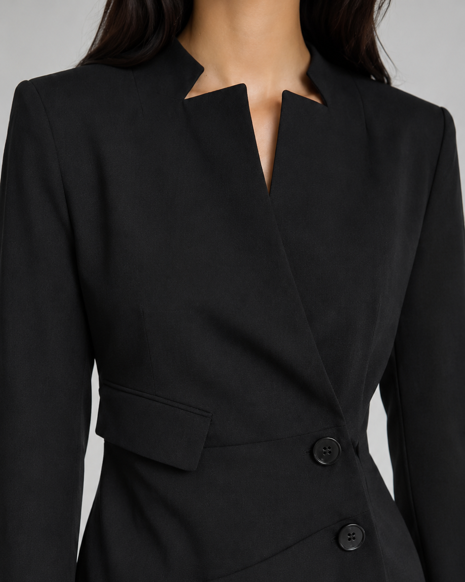 Black Asymmetric Blazer Dress Beyond Formals