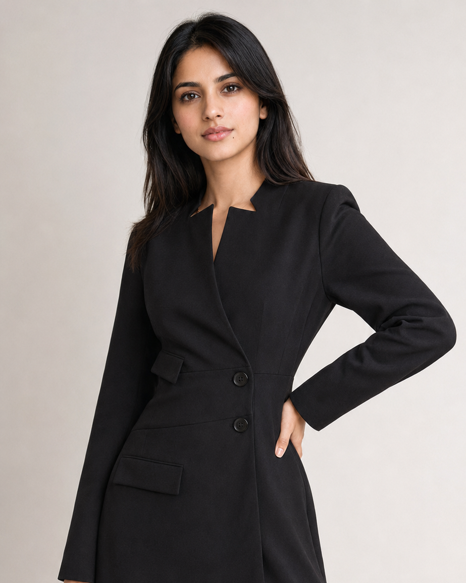 Black Asymmetric Blazer Dress Beyond Formals