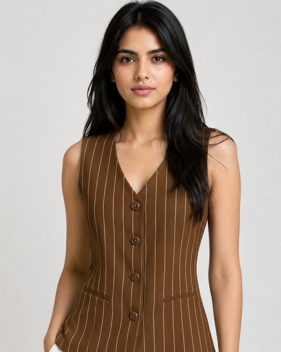 Pinstripe V-Neck Single-Breasted Waistcoat Beyond Formals