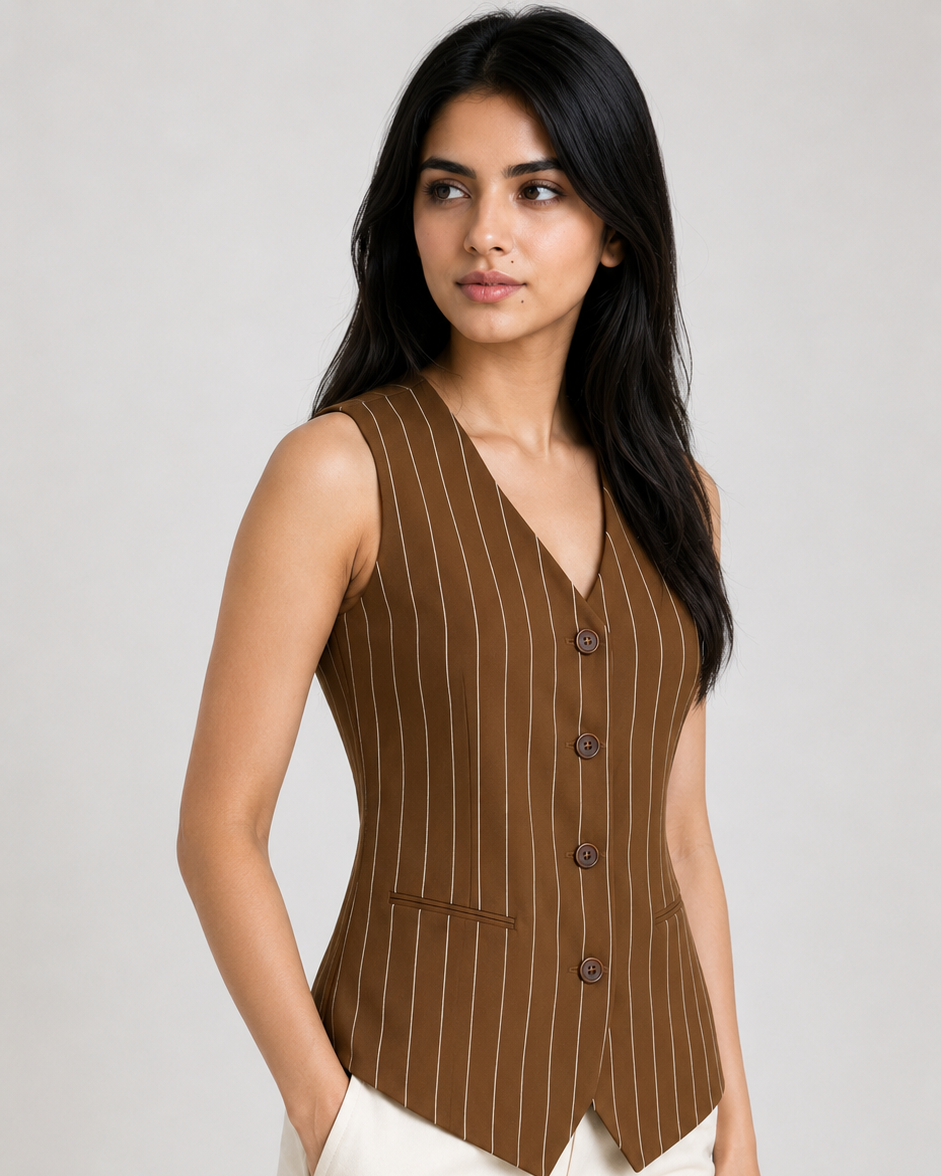 Pinstripe V-Neck Single-Breasted Waistcoat Beyond Formals