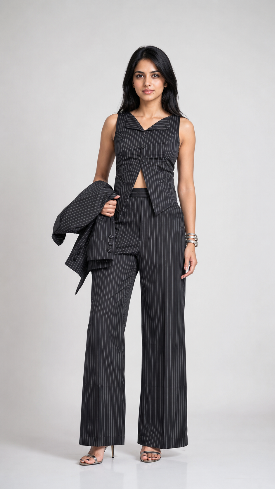 Black Striped 3-Piece Premium Formal Blazer Suit Set With Waistcoat & Pants Beyond Formals