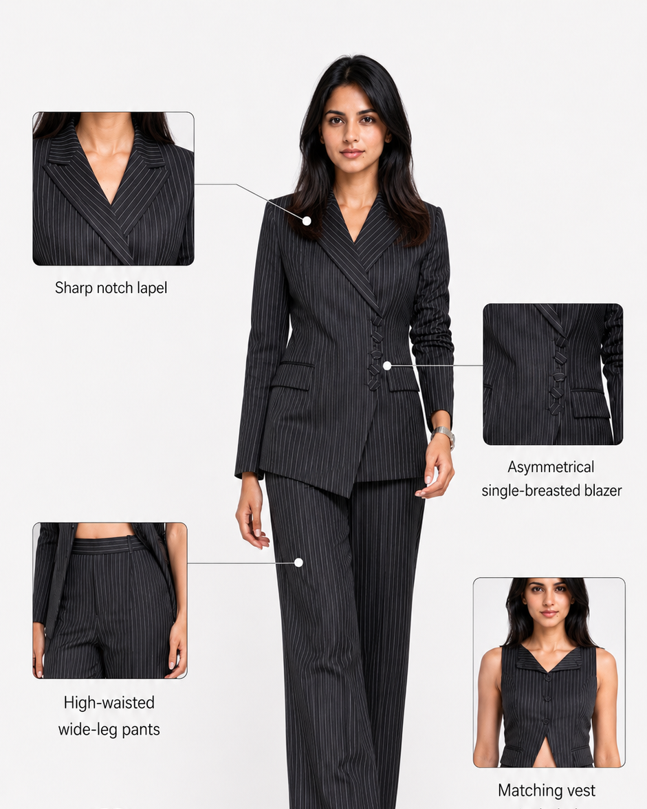 Black Striped 3-Piece Premium Formal Blazer Suit Set With Waistcoat & Pants Beyond Formals