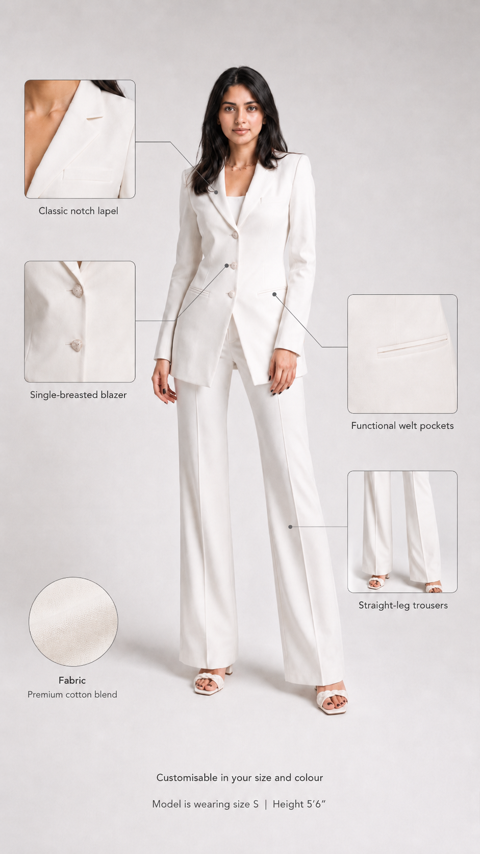 White Longline Blazer & Straight-Fit Trousers Crepe Blend Blazer Suit Set Beyond Formals