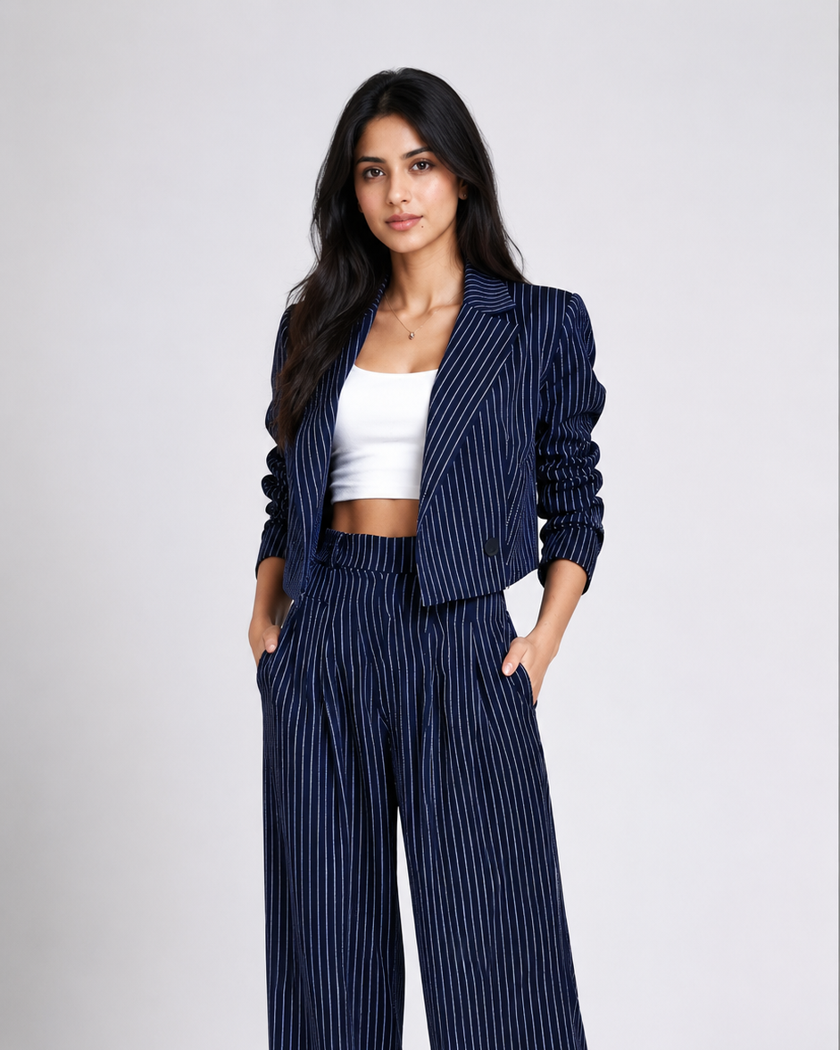 Pinstripe Blazer Suit Set Beyond Formals