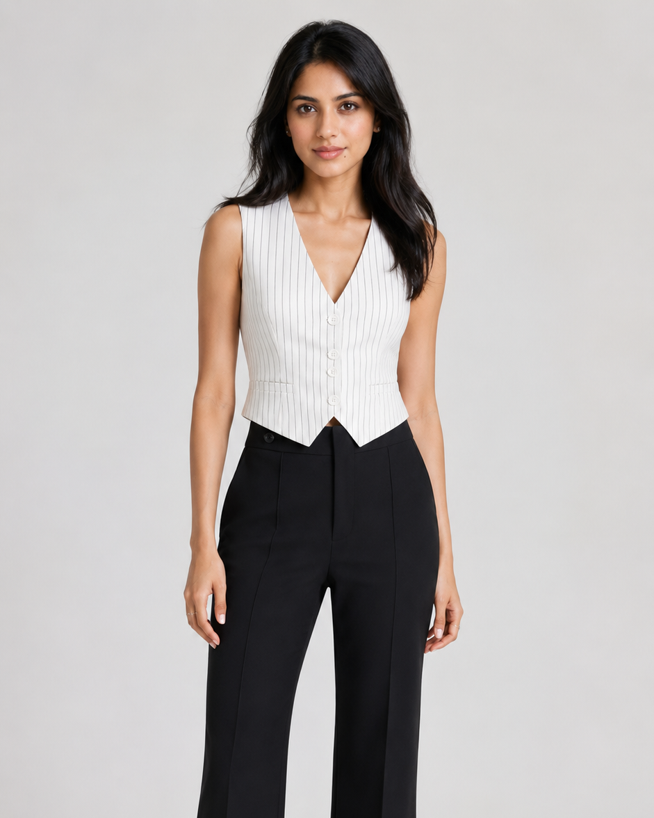 Pinstripe V-Neck Single-Breasted Waistcoat Beyond Formals