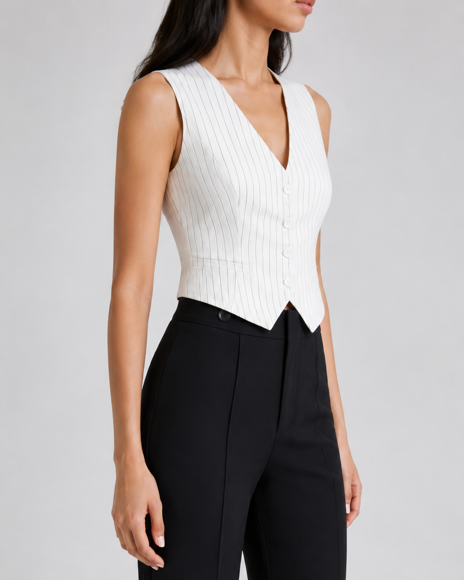 Pinstripe V-Neck Single-Breasted Waistcoat Beyond Formals