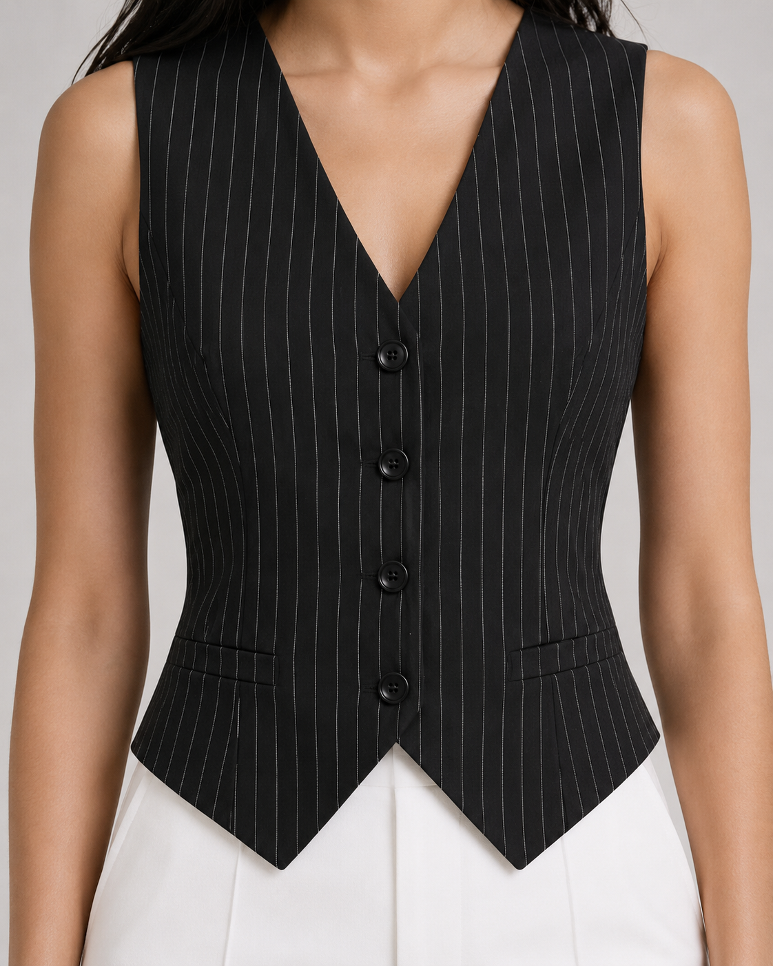 Pinstripe V-Neck Single-Breasted Waistcoat Beyond Formals
