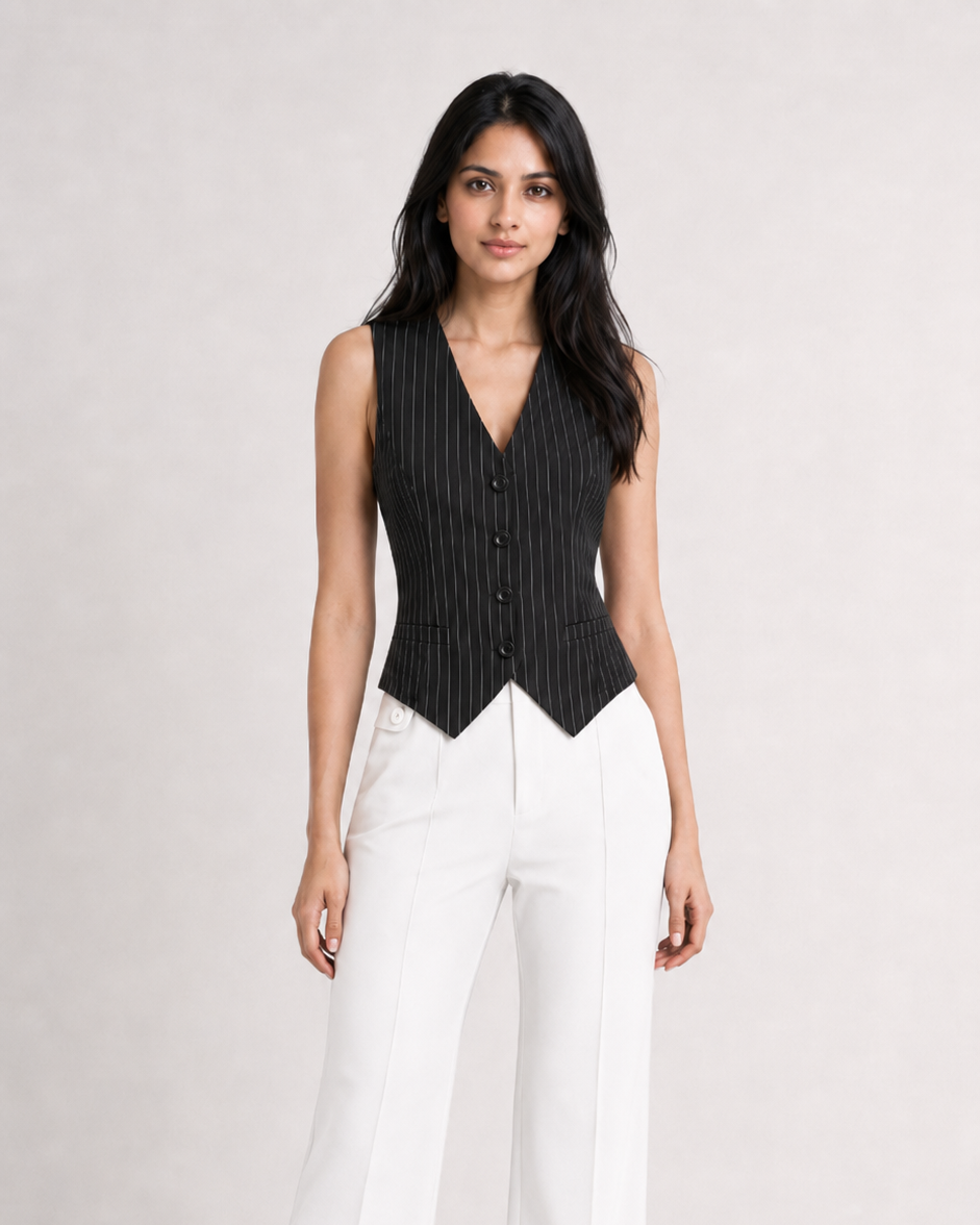 Pinstripe V-Neck Single-Breasted Waistcoat Beyond Formals