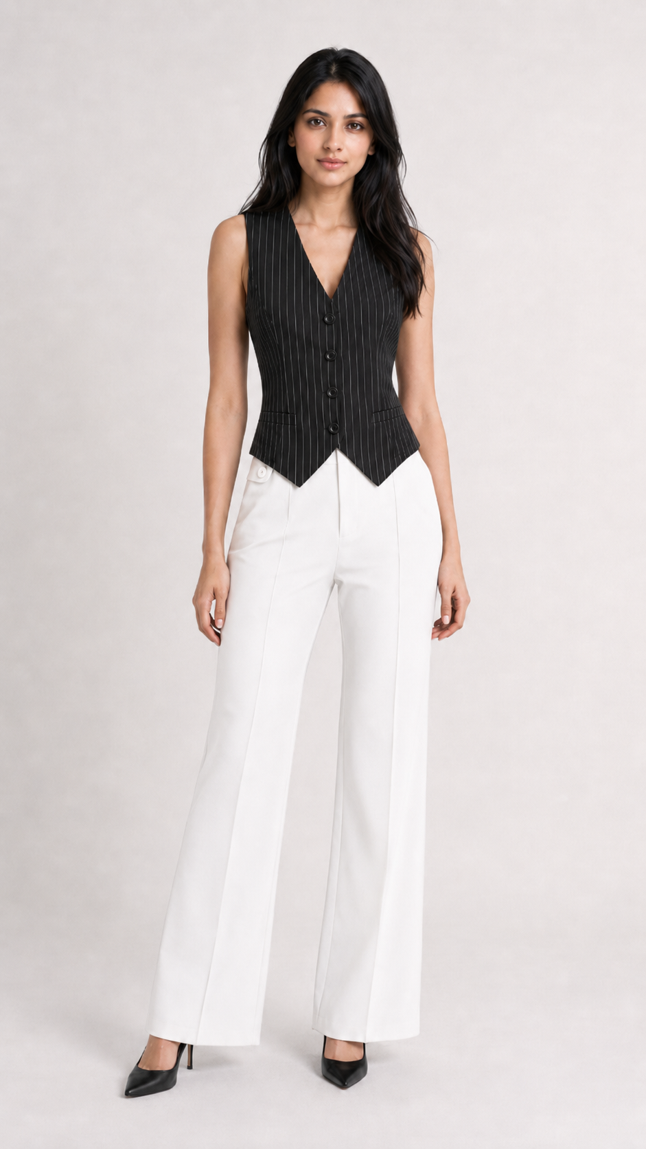 Pinstripe V-Neck Single-Breasted Waistcoat Beyond Formals