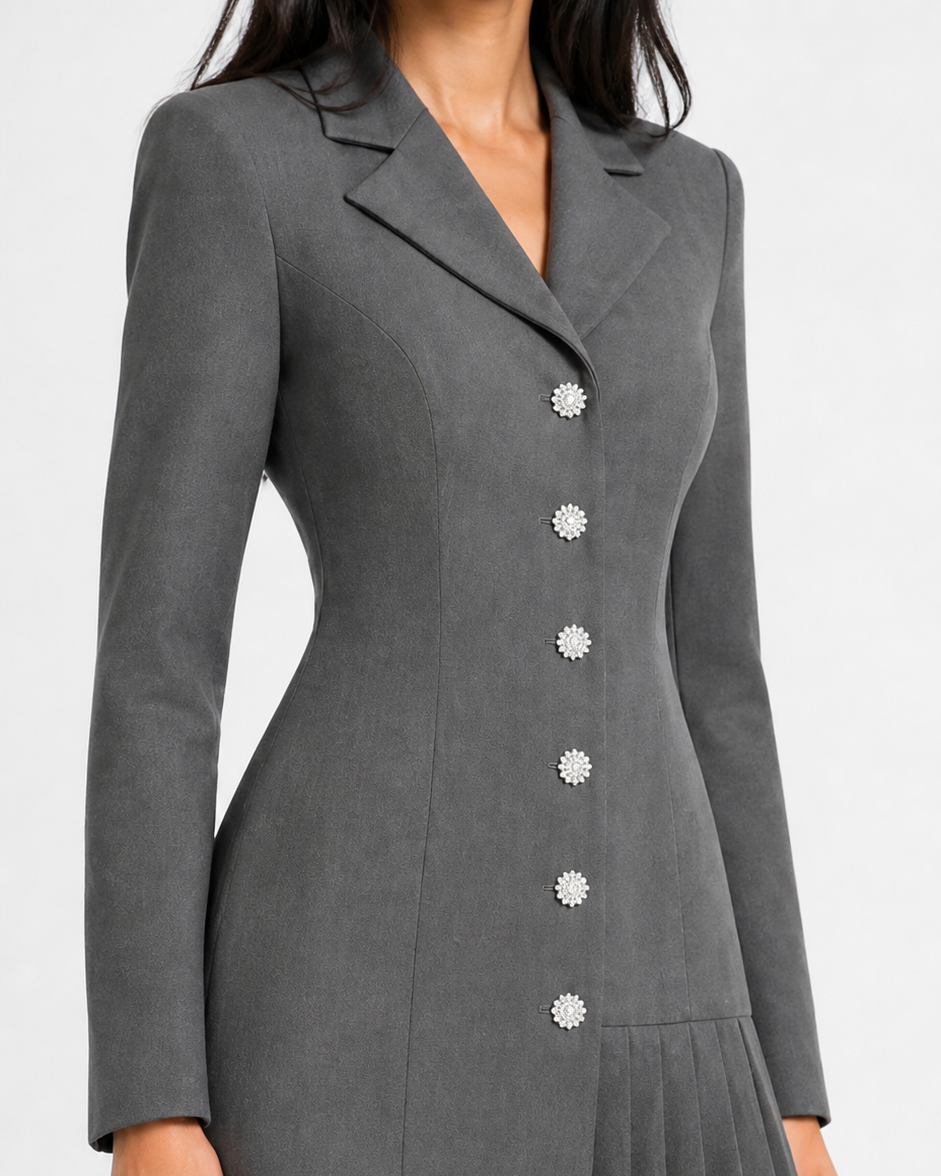 Grey Pleated Blazer Dress Beyond Formals