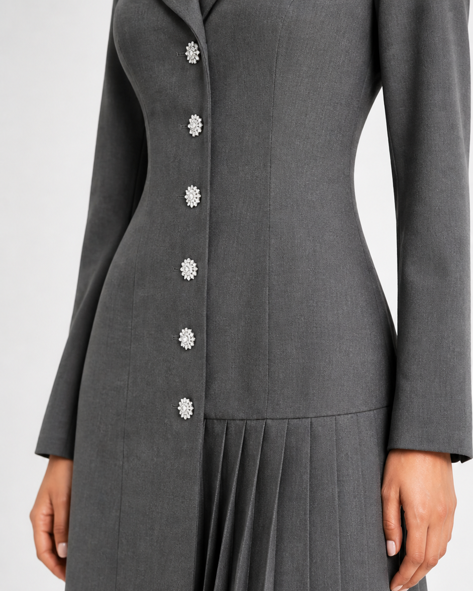 Grey Pleated Blazer Dress Beyond Formals