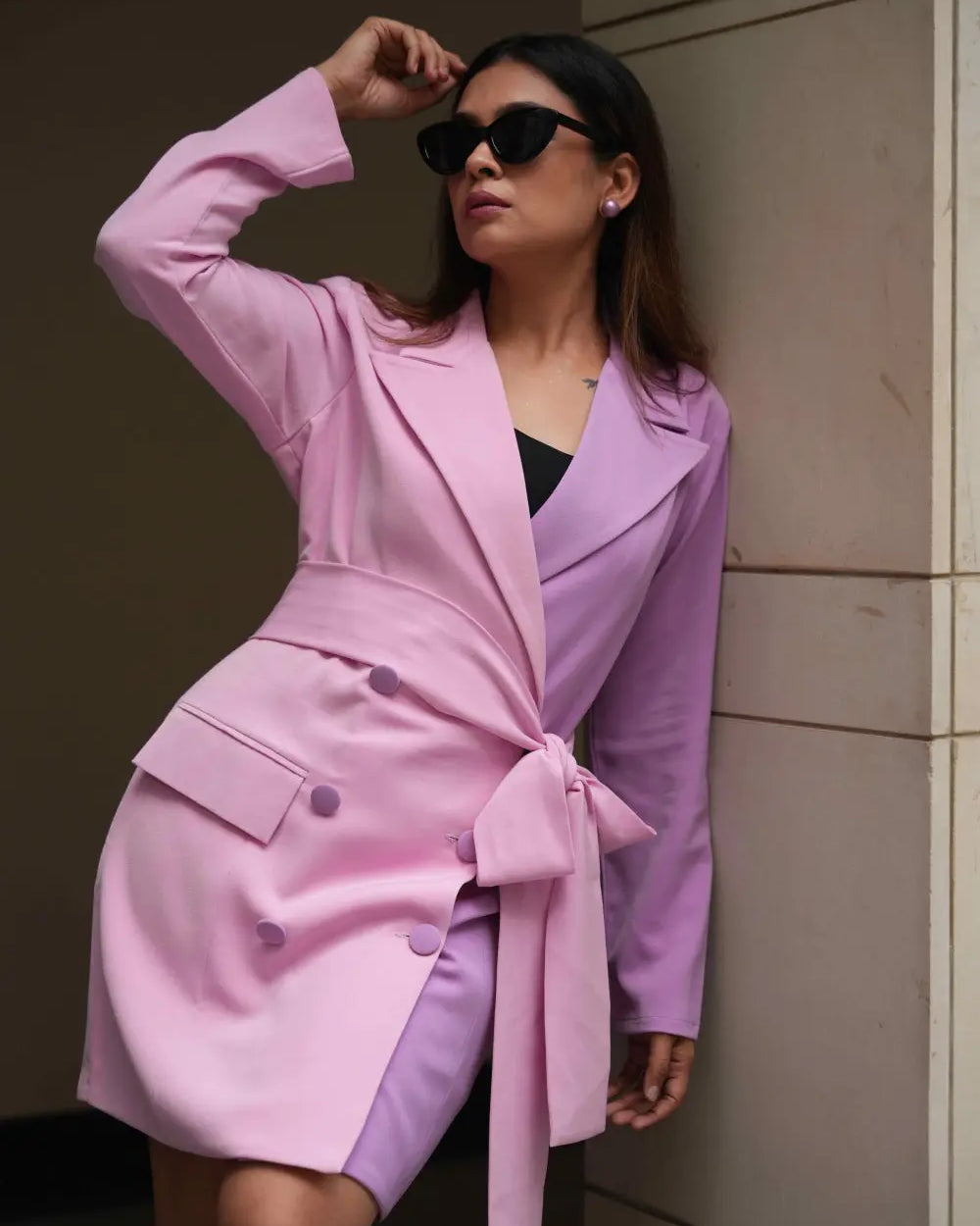 Women's dual tone blush blazer suit set with a modern tailored fit.