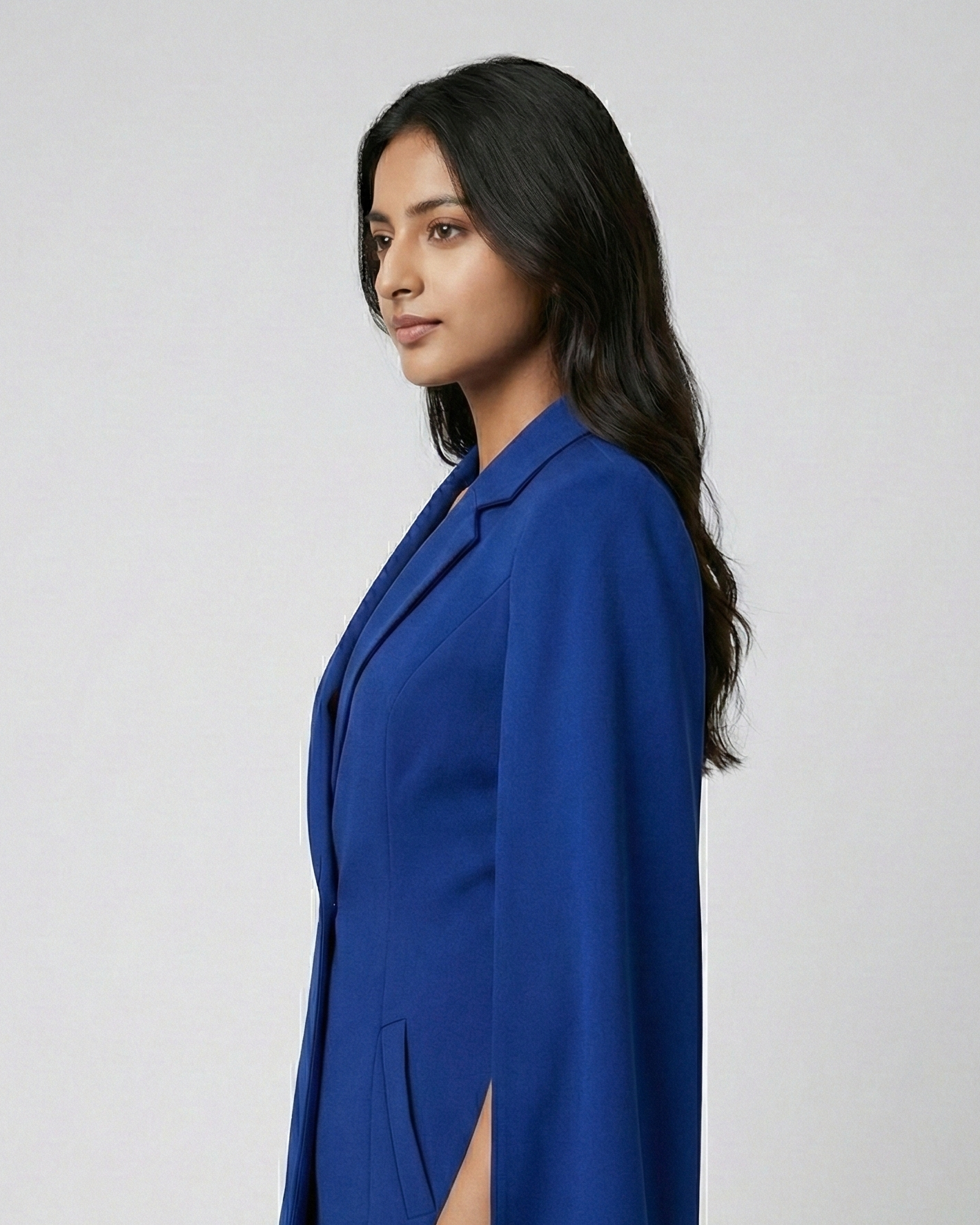 BLUE CAPE BLAZER DRESS Beyond Formals