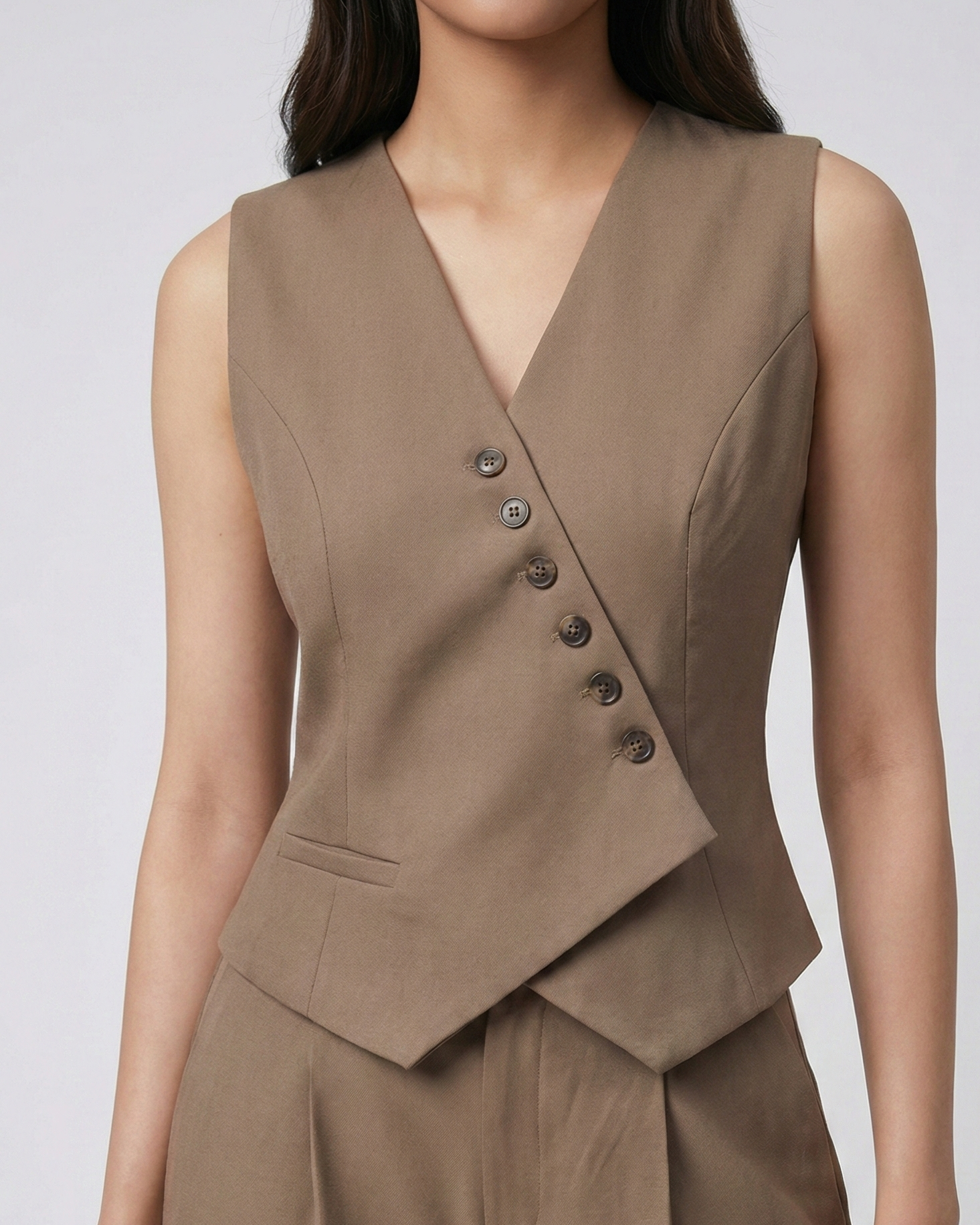 Classic Beige Vest and Wide-Leg Pants Set Beyond Formals