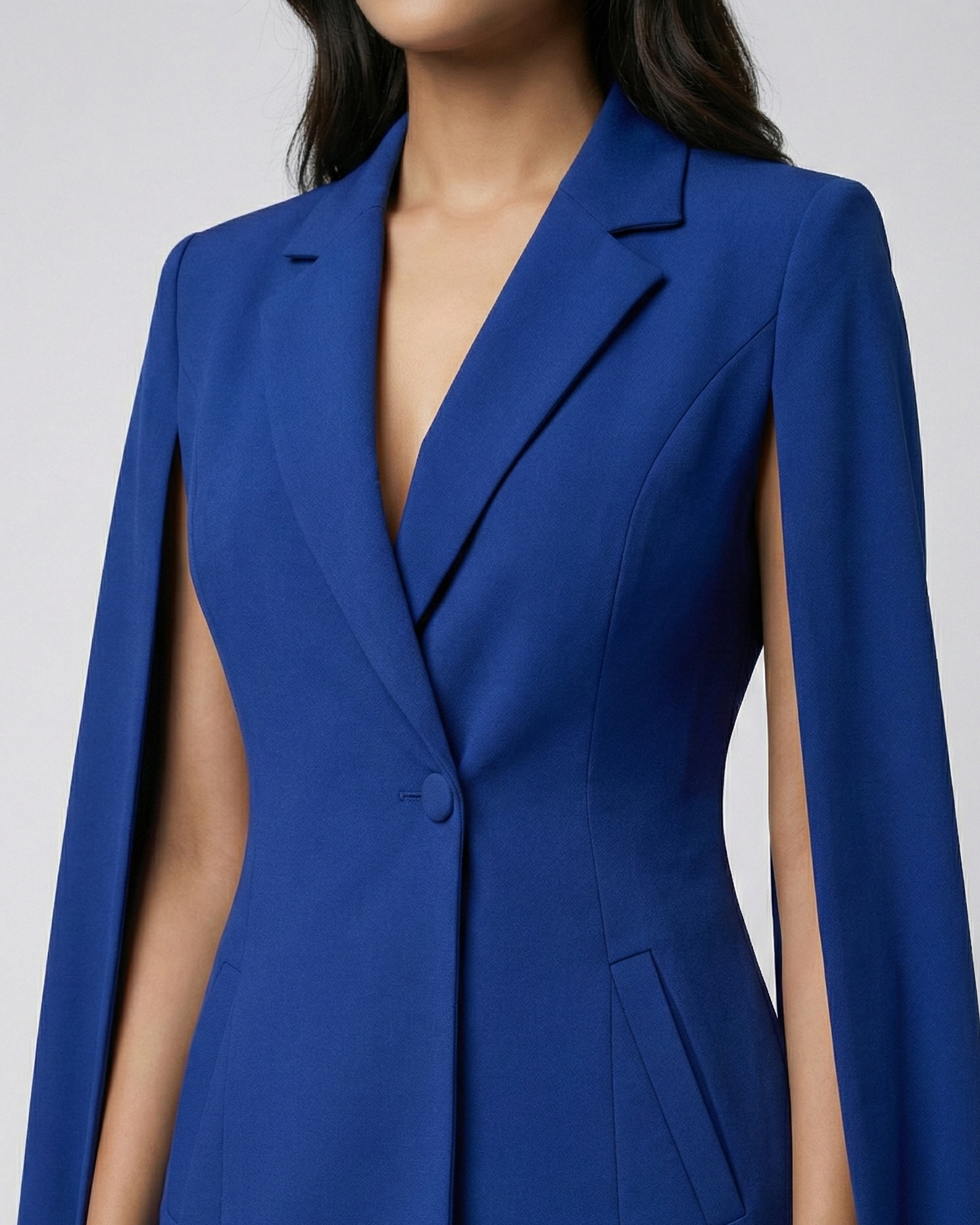 BLUE CAPE BLAZER DRESS Beyond Formals